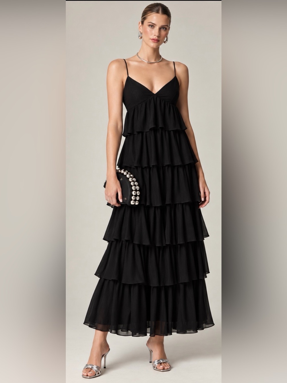J.Crew Collection ruffle-tier dress in chiffon in black